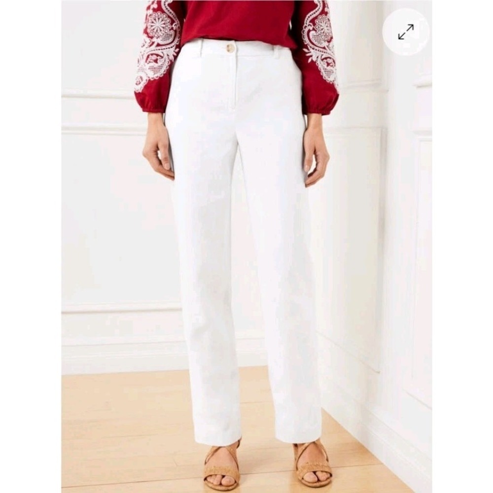 NWT Talbots 100% Linen Southampton Pants Women 14 White Straight Leg Full Length